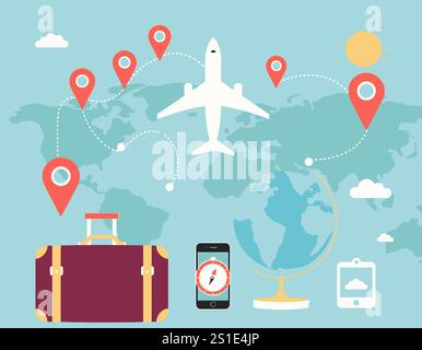 Linear transport and travel icons Stock Vector