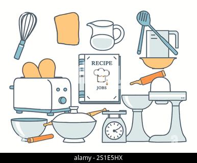 Linear style kitchen tools Stock Vector