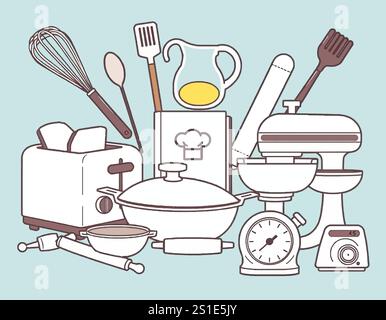 Linear style kitchen tools Stock Vector