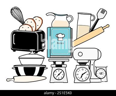 Linear style kitchen tools Stock Vector