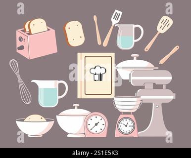 Linear style kitchen tools Stock Vector