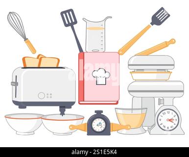 Linear style kitchen tools Stock Vector