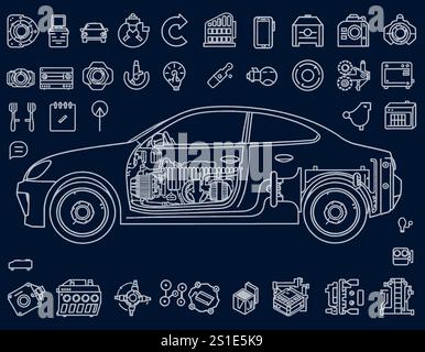 Linear car icons Stock Vector