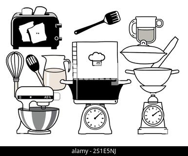 Linear style kitchen tools Stock Vector