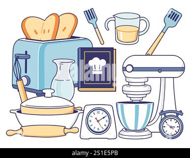 Linear style kitchen tools Stock Vector