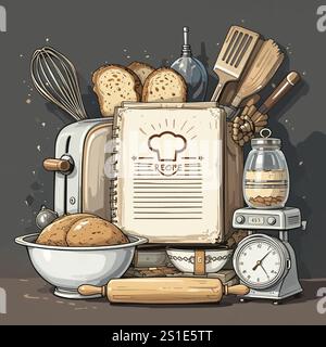 Linear style kitchen tools Stock Vector