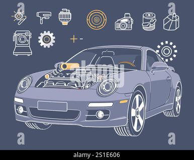 Linear transport and travel icons Stock Vector
