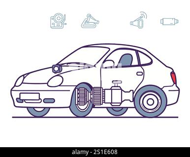 Linear transport and travel icons Stock Vector
