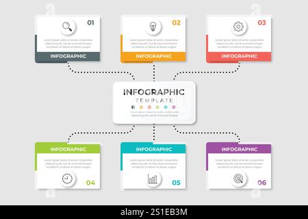 Business infographic design template with number 6 option. Vector illustration. Stock Vector