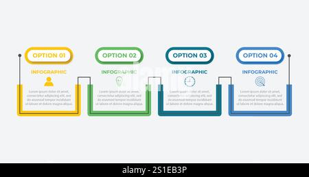 Infographic design template.Business process with 4 steps. Vector thin line elements for presentation Stock Vector