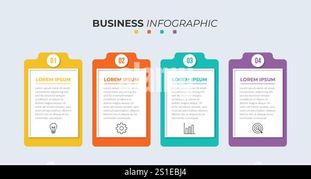 Infographic design template.Business process with 4 steps. Vector thin line elements for presentation Stock Vector