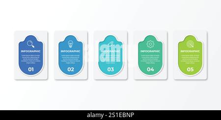 Business infographic thin line process with square template design with icons and 5 options or steps. Vector illustration. Stock Vector