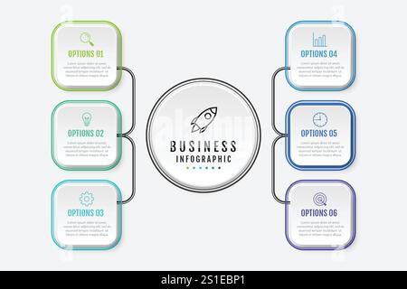 Business infographic design template with number 6 option. Vector illustration. Stock Vector