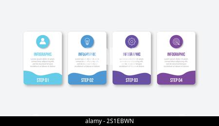 Infographic design template.Business process with 4 steps. Vector thin line elements for presentation Stock Vector