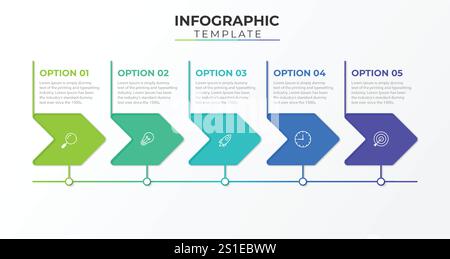 Business infographic thin line process with square template design with icons and 5 options or steps. Vector illustration. Stock Vector