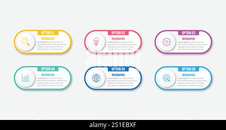 Business infographic design template with number 6 option. Vector illustration. Stock Vector