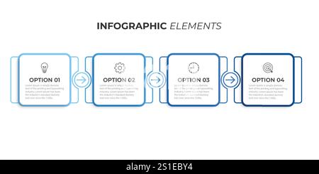 Infographic design template.Business process with 4 steps. Vector thin line elements for presentation Stock Vector