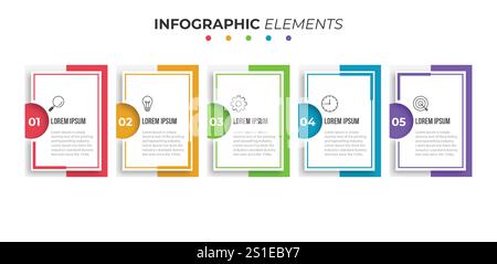 Business infographic thin line process with square template design with icons and 5 options or steps. Vector illustration. Stock Vector