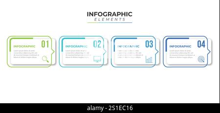 Infographic design template.Business process with 4 steps. Vector thin line elements for presentation Stock Vector