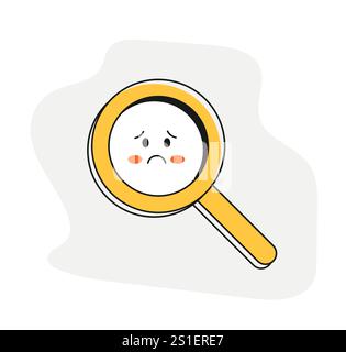 Sad magnifying glass. Concept of 404 page or site search, nothing found. Cute magnifying glass doodle vector illustration Stock Vector