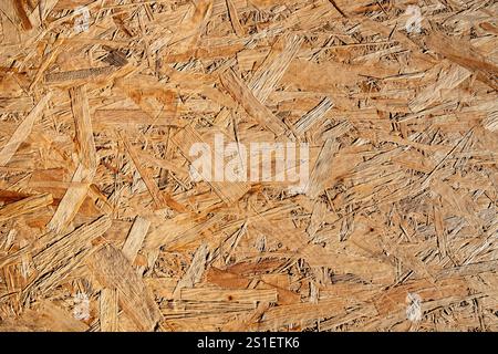 Close-up of OSB Board Texture: Abstract Wooden Particleboard Surface Stock Photo