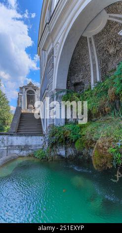 View of the Farnese Gardens in Rome, Italy: glimpse of the The Fountain Theater (orTeatro del Fontanone). Stock Photo