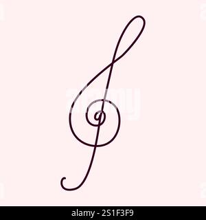 Saint Valentines day illustration of a music key - treble clef cute love sticker for collages, posters and cards. Stock Vector