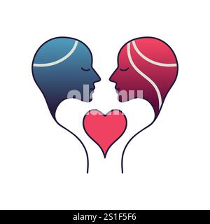 Abstract Minimal Couple Silhouette Facing Each Other Flat Simple Vector Valentine Day EPS10 Stock Vector