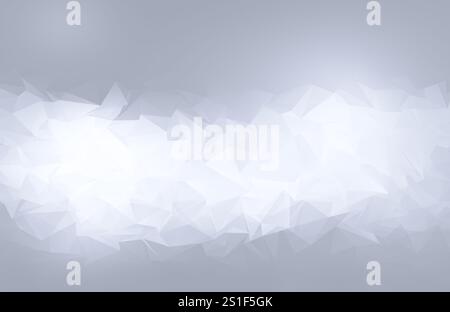 Abstract bright white polygon vector pattern object on light gray background. Full frame futuristic 3D triangular low poly style background. Stock Photo
