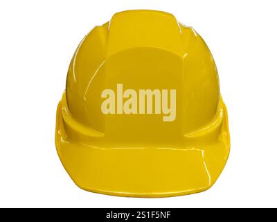Yellow work helmet in front view isolated on white with clipping path included Stock Photo