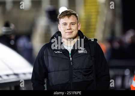 Freddie Lockwood of Newcastle Falcons arrives at Kingston Park for the ...