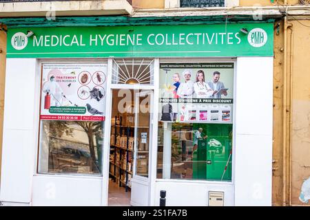 Cannes France,Provence Alpes Cote d’Azur,Le Suquet,Rue Georges Clemenceau,PMH Medical Hygiene Collectivites,products store,pest control service,health Stock Photo