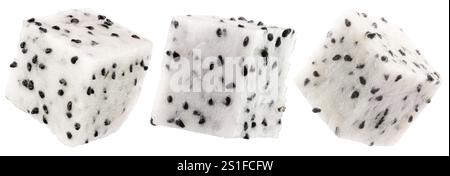 set of dragon fruit cubes isolated on a white background. Stock Photo