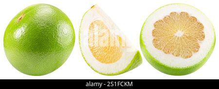 set of pomelo fruits isolated on white background. Stock Photo