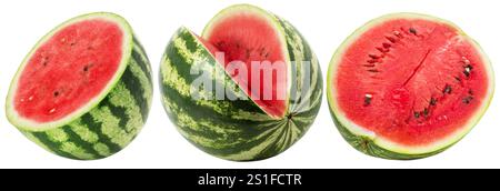 set of watermelon with slices isolated on a white background. Stock Photo