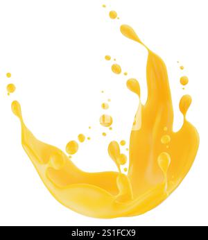 set of orange juice splash isolated on white background. 3d render. Stock Photo