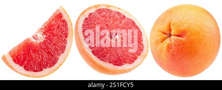 set of grapefruit with slices isolated on white background. Stock Photo