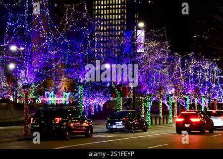Christmas lights and decorations on Public square in downtown Cleveland, Ohio, Dec 2024 Stock Photo