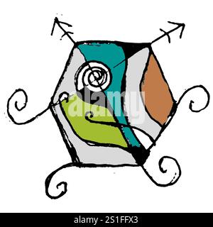 Sketchy colored geometric abstract shape hand drawn isolated on white background illustration Stock Photo