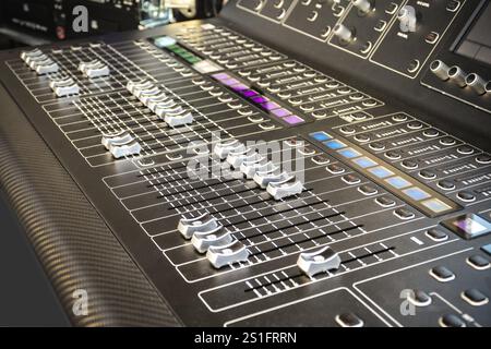 Mixing console with slider in detail Stock Photo