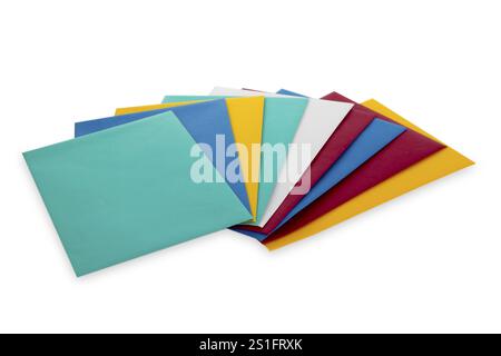 Colourful envelopes cropped on a white background Stock Photo