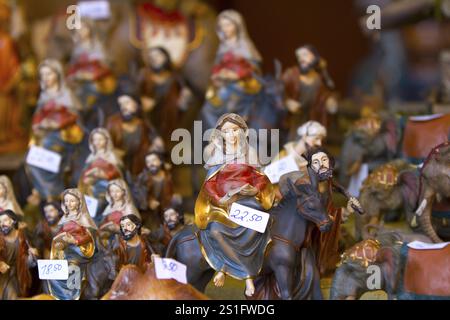 Decorative Christmas figures in detail at a Christmas market Stock Photo