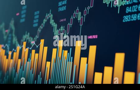 Abstract composition of stock exchange charts, bar graph and market ...