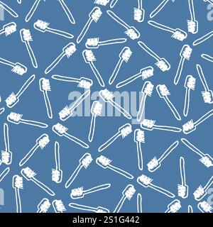 Vector blue larger toothbrush simple monochrome repeat pattern. Perfect for fabric, scrapbooking and wallpaper projects. Stock Vector
