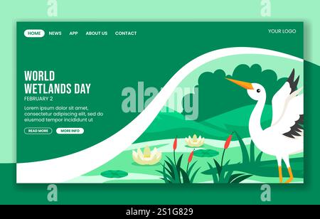 Flat Cartoon Design for World Wetlands Day Social Media Landing Page Templates Stock Vector