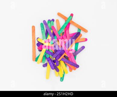 Colorful popsicle sticks for arts and crafts on white isolated background Stock Photo