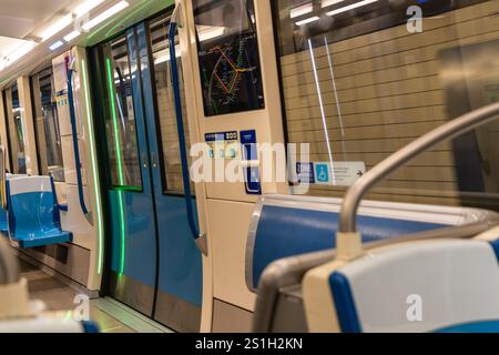 Metro Inside Example Inside the Montreal metro empty subway car Stock Photo - Alamy