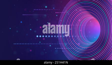 High-speed flow and transmission of big data, internet network. Digital circular futuristic design of machine learning artificial intelligence, flow o Stock Vector