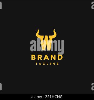 Horned Initial Letter W Logo Design. Bold Letter W with Bull Horns Logo Design. Stock Vector