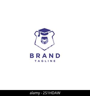Cute Smart Bear Logo Design. Fun Bear Wearing Graduation Hat Logo Design. Stock Vector